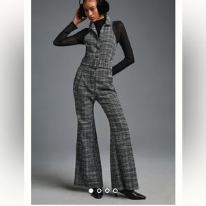 Anthropologie Maeve Sleeveless Jumpsuit black/white weave sz 8 NWT